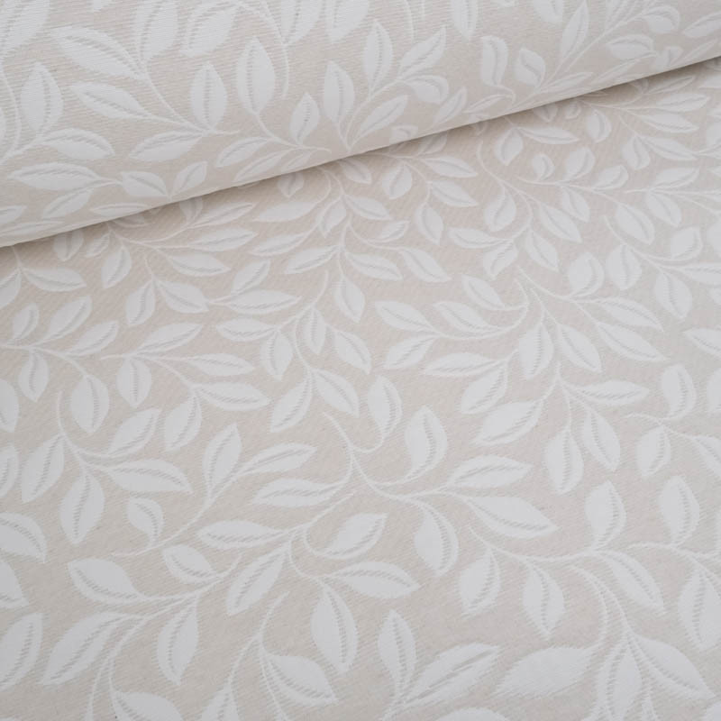 Tissu Damassé Grande Largeur Motif Feuilles Beige - Maison Klem