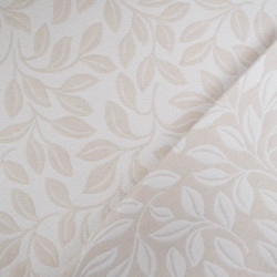 Tissu Damassé Grande Largeur Motif Feuilles Ecru Beige - Maison Klem