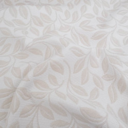 Tissu Damassé Grande Largeur Motif Feuilles Ecru Beige - Maison Klem