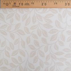 Tissu Damassé Grande Largeur Motif Feuilles Ecru Beige - Maison Klem