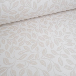 Tissu Damassé Grande Largeur Motif Feuilles Ecru Beige - Maison Klem