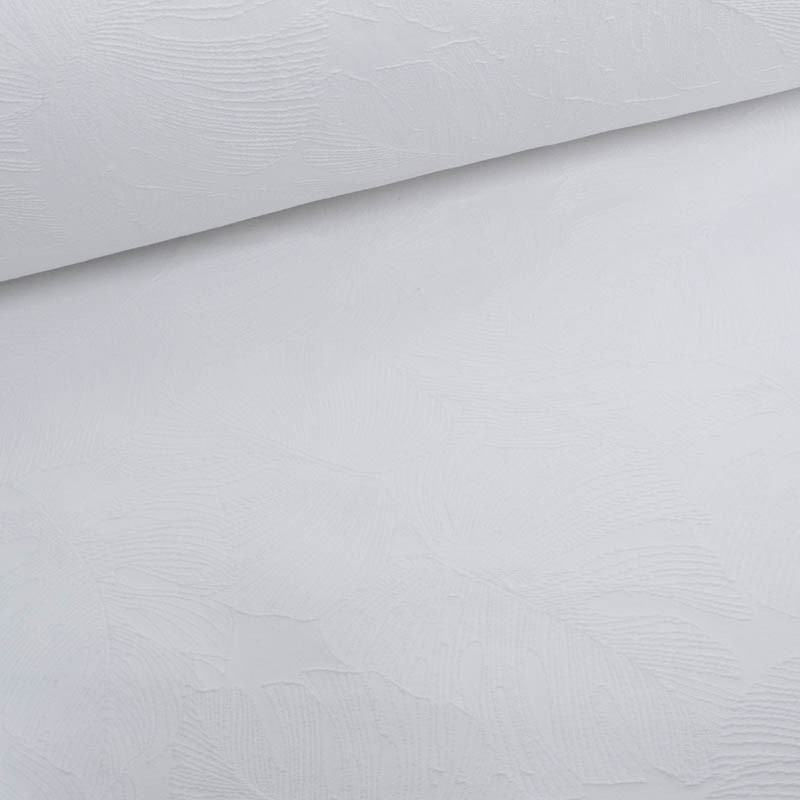 Tissu Damassé Grande Largeur Motif Feuillage Blanc Ton Sur Ton - Maison Klem