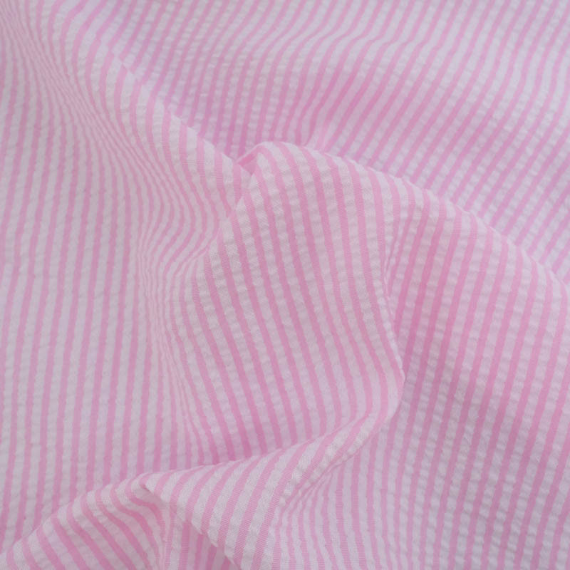 Seersucker à Rayures Rose Clair - Maison Klem