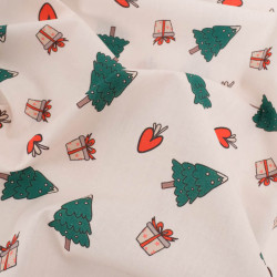 Tissu Noël Coton Beige Petits Sapins - Maison Klem