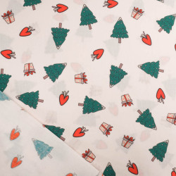 Tissu Noël Coton Beige Petits Sapins - Maison Klem