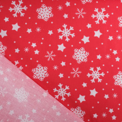 Tissu Noël Coton Flocon Blanc Fond Rouge - Maison Klem