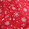 Tissu Noël Coton Flocon Blanc Fond Rouge - Maison Klem