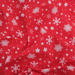 Tissu Noël Coton Flocon Blanc Fond Rouge - Maison Klem