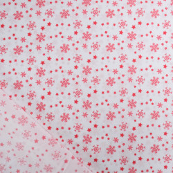 Tissu Noël Coton Flocon Rouge Fond Blanc - Maison Klem