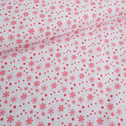 Tissu Noël Coton Flocon Rouge Fond Blanc - Maison Klem