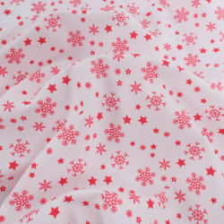 Tissu Noël Coton Flocon Rouge Fond Blanc - Maison Klem