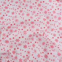 Tissu Noël Coton Flocon Rouge Fond Blanc - Maison Klem