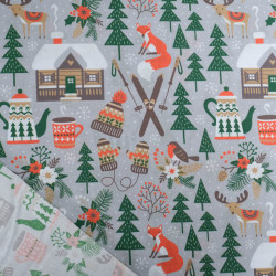 Tissu Noël Coton Chalet De Montagne - Maison Klem