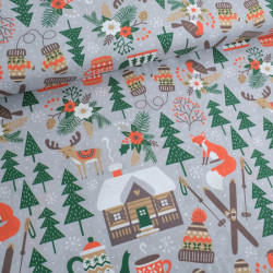 Tissu Noël Coton Chalet De Montagne - Maison Klem