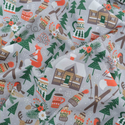 Tissu Noël Coton Chalet De Montagne - Maison Klem