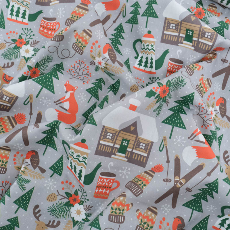 Tissu Noël Coton Chalet De Montagne - Maison Klem