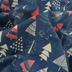 Tissu Noël Coton Sapins Marine Et Rouge - Maison Klem