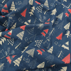 Tissu Noël Coton Sapins Marine Et Rouge - Maison Klem