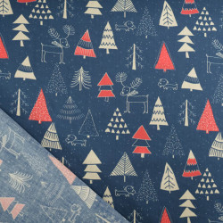 Tissu Noël Coton Sapins Marine Et Rouge - Maison Klem