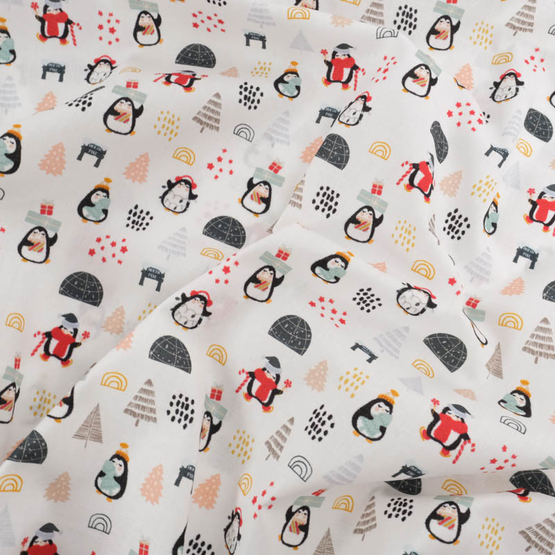 Tissu Noël Coton Petits Pingouins - Maison Klem
