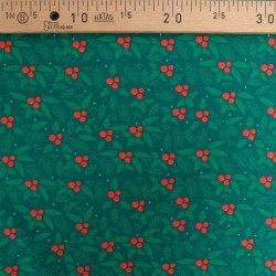 Tissu Noël Coton Houx Fond Vert - Maison Klem