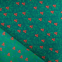 Tissu Noël Coton Houx Fond Vert - Maison Klem