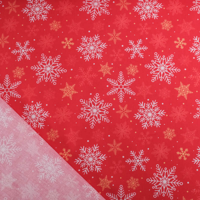 Tissu Noël Coton Rouge Flocon Blanc - Maison Klem