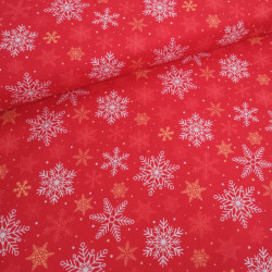 Tissu Noël Coton Rouge Flocon Blanc - Maison Klem