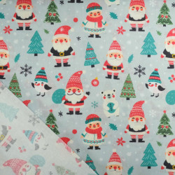 Tissu Noël Coton Bonnets De Noël Fond Bleu Gris - Maison Klem