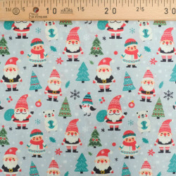 Tissu Noël Coton Bonnets De Noël Fond Bleu Gris - Maison Klem