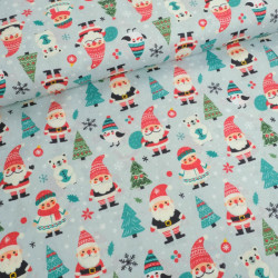 Tissu Noël Coton Bonnets De Noël Fond Bleu Gris - Maison Klem