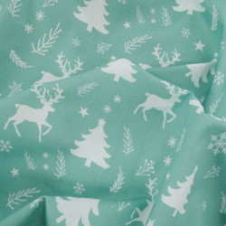 Tissu Noël Coton Renne Féerique Bleu Vert - Maison Klem