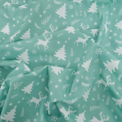 Tissu Noël Coton Renne Féerique Bleu Vert - Maison Klem