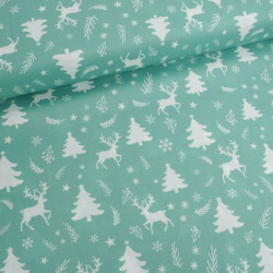 Tissu Noël Coton Renne Féerique Bleu Vert - Maison Klem