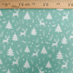 Tissu Noël Coton Renne Féerique Bleu Vert - Maison Klem