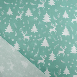 Tissu Noël Coton Renne Féerique Bleu Vert - Maison Klem