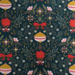 Tissu Noël Coton Vert Sapin Boule Et Fleur De Noël - Maison Klem