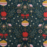 Tissu Noël Coton Vert Sapin Boule Et Fleur De Noël - Maison Klem