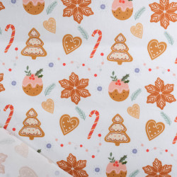 Tissu Noël Blanc Biscuits à la Canelle - Maison Klem