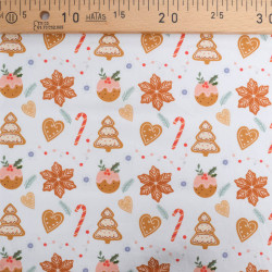 Tissu Noël Blanc Biscuits à la Canelle - Maison Klem
