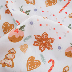 Tissu Noël Blanc Biscuits à la Canelle - Maison Klem