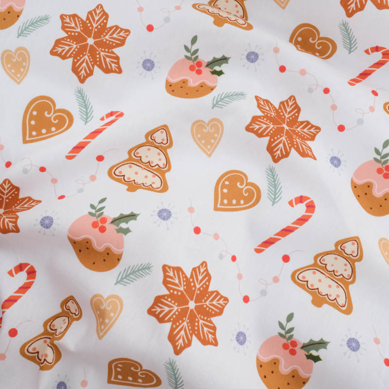 Tissu Noël Blanc Biscuits à la Canelle - Maison Klem