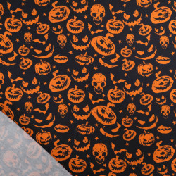 Tissu Coton Halloween Motif Citrouilles Fond Noir - Maison Klem