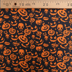 Tissu Coton Halloween Motif Citrouilles Fond Noir - Maison Klem