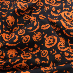 Tissu Coton Halloween Motif Citrouilles Fond Noir - Maison Klem