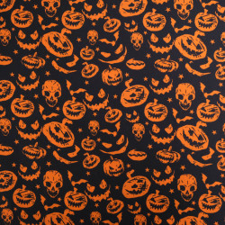Tissu Coton Halloween Motif Citrouilles Fond Noir - Maison Klem
