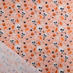 Tissu Coton Halloween Rose Têtes de Mort et citrouilles - Maison Klem
