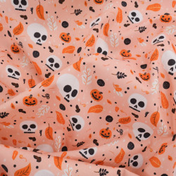 Tissu Coton Halloween Rose Têtes de Mort et citrouilles - Maison Klem