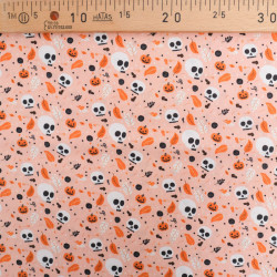 Tissu Coton Halloween Rose Têtes de Mort et citrouilles - Maison Klem