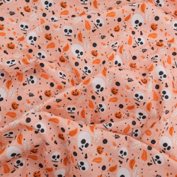 Tissu Halloween Coton Rose Têtes de Mort et citrouilles - Maison Klem